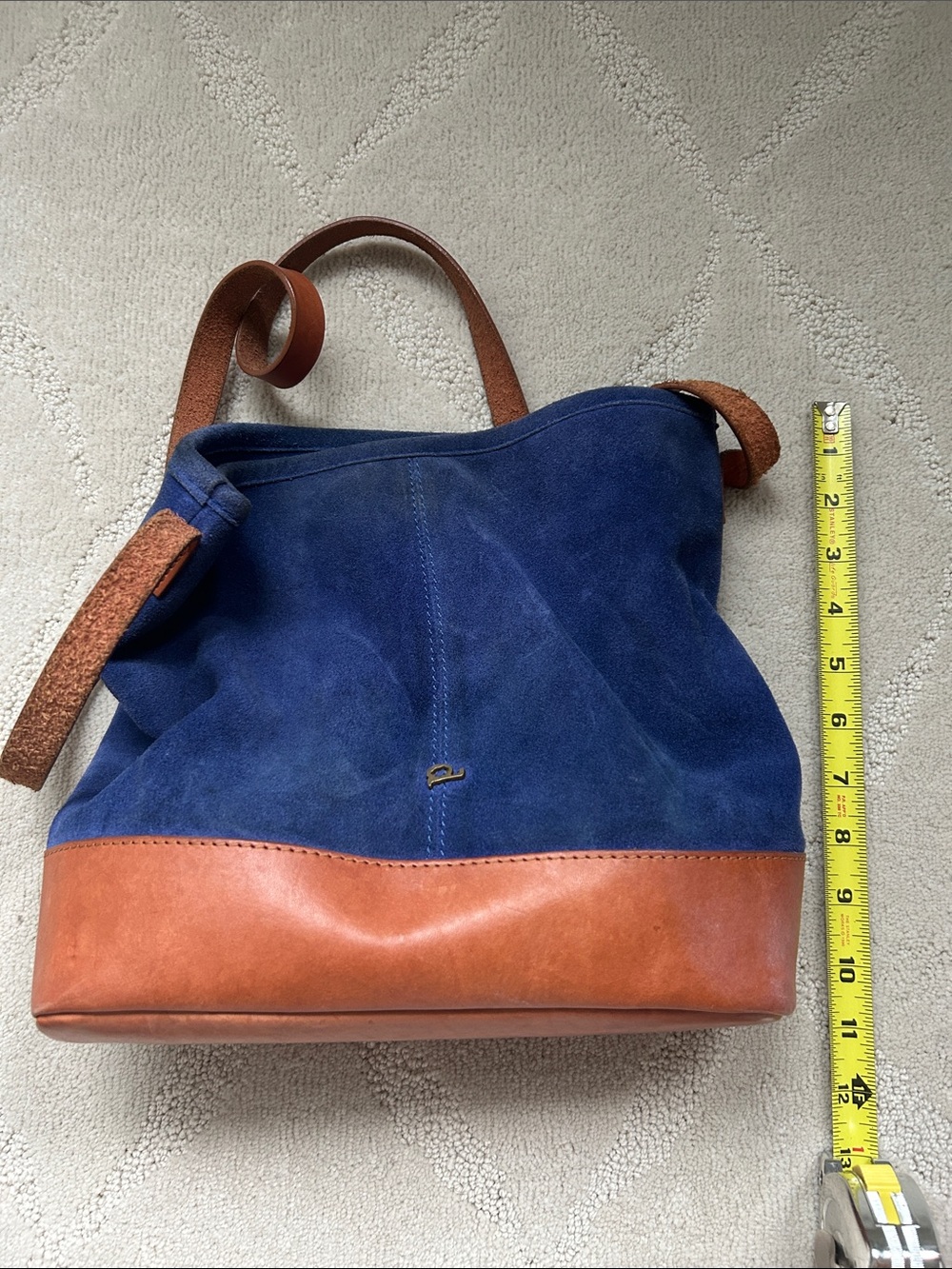 Navy Suede and Tan Leather Shoulder Bag